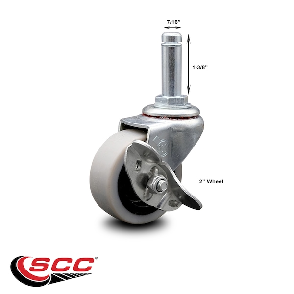 2 Inch Thermoplastic Rubber Wheel 1-3/8 Grip Ring Stem Caster with Brake SCC